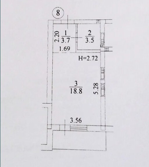 1-комн. вторичка, 27,5 м<sup>2</sup>, поверх 1/4